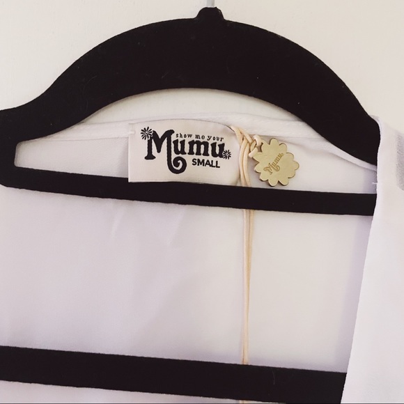 NWT SHOW ME YOUR MUMU Cute White Deep V Tie-Front Blouse Top Flounce Sleeve New - Picture 5 of 6